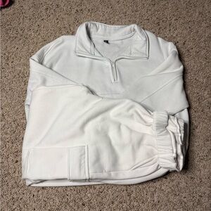 White Quarter-Zip Pullover and Joggers Set